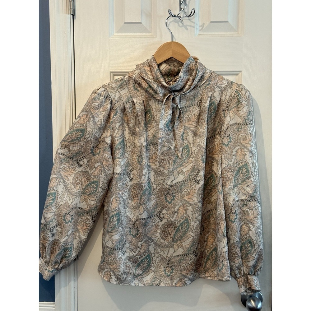 Distinction Granny Blouse Size 8 Boho Paisley Boho Scarf Tie Office Church Party